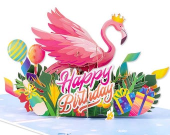 Pink Flamingo Birthday Card – 3D Tropical Party Card