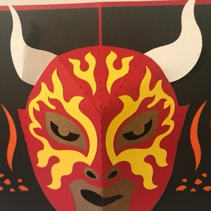 MEKSYKAŃSKA MASKA DIABŁA Karta wyskakująca - El Diablo Mascara - Maska Lucha Libre - Karta urodzinowa Luchador - Karta meksykańskiego wrestlingu - !Me Gustas Mucho!