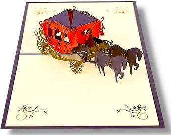 Horse & Carriage Wedding Card – 3D Fairytale Romance - Cinderella
