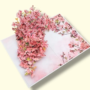 Pop-upkaart roze bloesem - 3D bloeiende kers of perzik verjaardag - Moederdag - Japanse bloemen - Washington DC - Sakura-kaart