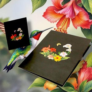 Tarjeta desplegable SUEÑOS DE COLIBRÍ - Impresionantes colibríes y flores en 3D - Tarjeta de boda - Tarjeta de aniversario - Tarjeta de cumpleaños para mamá/papá - Colibríes