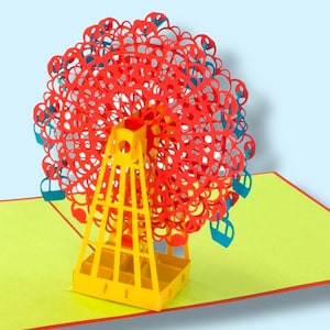 Grande ROUE Pop Up Card - Cercle de la vie 3D - Carte de foire rurale - Manège de carnaval - Parc d'attractions - Amusement en famille