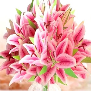 STARGAZER LILY 3D Biglietto di ringraziamento - PopupCard con giglio floreale rosa - Biglietto con fiori di giglio dei migliori auguri - Biglietto con giglio fatto a mano - Biglietto con bouquet di gigli rosa
