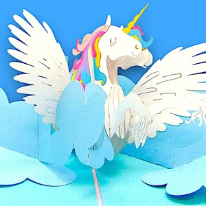 MAGIC UNICORN pop-upkaart - favoriet onder meisjes - charmante kaart - 3D gevleugelde eenhoorn - regenboogmanen - verjaardagen - fee - babyshower - kinderen
