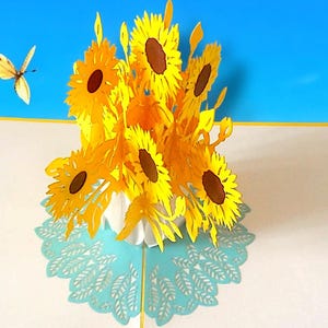 Biglietto pop-up con bouquet di girasoli - Biglietto di compleanno 3D con girasoli - Festa del papà - Coraggio amico - Guarisci presto - Lascia che il sole splenda!