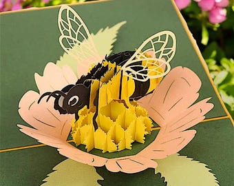 Tarjeta desplegable de abeja y flor: saludo de abejorro en 3D