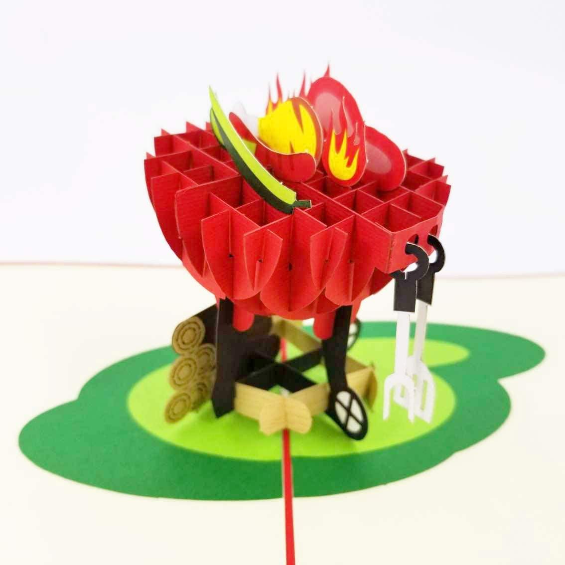 LINPopUp Biglietto Pop-up 3D A Forma Di Barbecue – Compleanno Uomo, Papà, Amico, Invito Grigliata, Fatto A Mano, N113 - 3