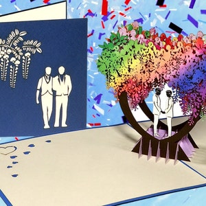 Tarjeta emergente GAY WEDDING - LGBTQ Valentine - M+M Love - Orgullo - Matrimonio gay - Mr.+Mr. - boda entre personas del mismo sexo - Amor verdadero masculino - Dos novios