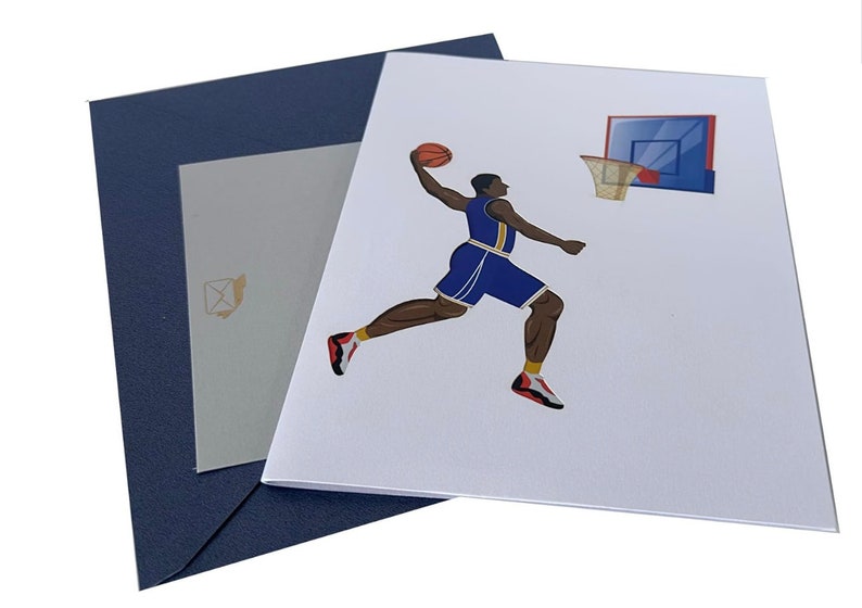 Basketball pop up card comes with embossed message note and envelope.