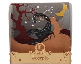 Scorpio Mood Zodiac Diorama, Birthday Pop Up Card, Astrology, Zodiac