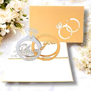Liebe Dich! HOCHZEITSRINGE Romantische Pop Up Karte zur Verlobung, Hochzeit, Jahrestag, Einladung, Diamantringe, Ankündigung, Glückwünsche