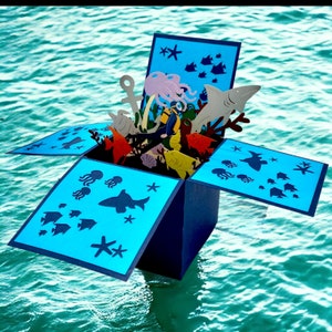 Tarjeta OCEAN Pop Up - Tarjeta de buceo - Tarjeta 3d de tiburón - Tarjeta emergente de pescado - Tarjeta de snorkel - Tarjeta 3d oceánica - Tema de biólogo marino - Tarjeta de mar