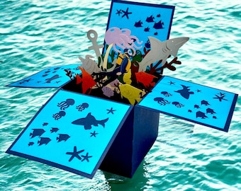 Ocean Pop Up Card: Scuba Diver, Shark, and Sunken Treasure