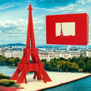 Tarjeta desplegable TORRE EIFFEL - Torre Eiffel en 3D - Tarjeta desplegable de París - Tarjeta con mapa francés - Tarjeta de vacaciones francesa - Tarjeta de vacaciones - Tarjeta con monumento de París