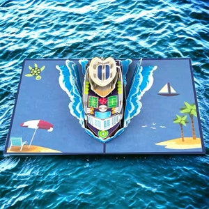 Cartão pop-up de navio de cruzeiro - Cartão de navio de cruzeiro em alto mar 3D - Navio de cruzeiro oceânico - Tema náutico - Royal Caribbean - Carnival - ÍCONE dos mares