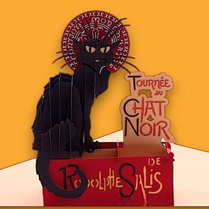 BLACK CABARET Pop Up Karte - Chat Noir 3D Karte - Life is a Cabaret - Jugendstil Design - Pariser Cabaret Musikkarte - 3D Belle Epoque