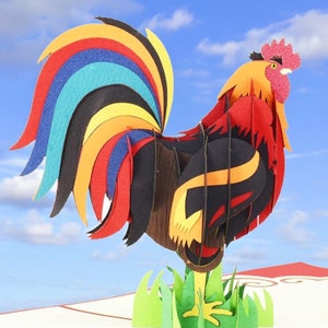 Cartão pop-up ROOSTER - Galo da caminhada - Cartão Governe o Roost - Ano do Galo - Aniversário do Zodíaco - Cartão Key West - Cartão Little Havana 3D