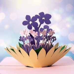 Tarjeta emergente FORGET-ME-NOT - Tarjeta de flores 3D hecha a mano, Tarjeta de abuelos - 3D Forget Me Not Flower - Tarjeta de apoyo a Alzheimers - Reunión familiar