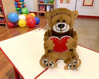 Love Bear Pop Up Card - Teddy Bear Valentine, Hugs