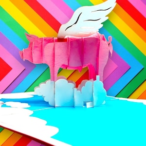 FLIEGENDES SCHWEINCHEN Pop Up Karte - That Will Never Happen - You'll do that When Pigs Fly - Sag niemals Never - No Way! WTH?! - 3D Glückliche Schweinchen Fliegen Tag