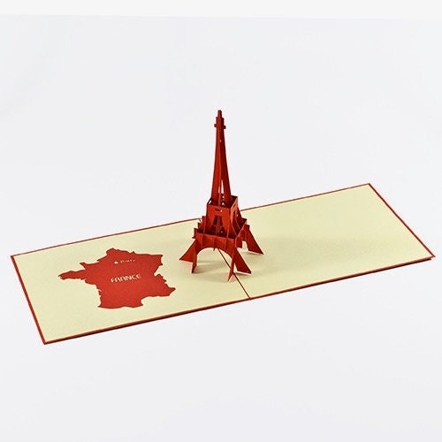 LIN Biglietto Pop-Up 3D Torre Eiffel - Fatto A Mano In Carta Fedrigoni E Kishu, Formato 11,5x17 Cm, Rosso/Crema - 3