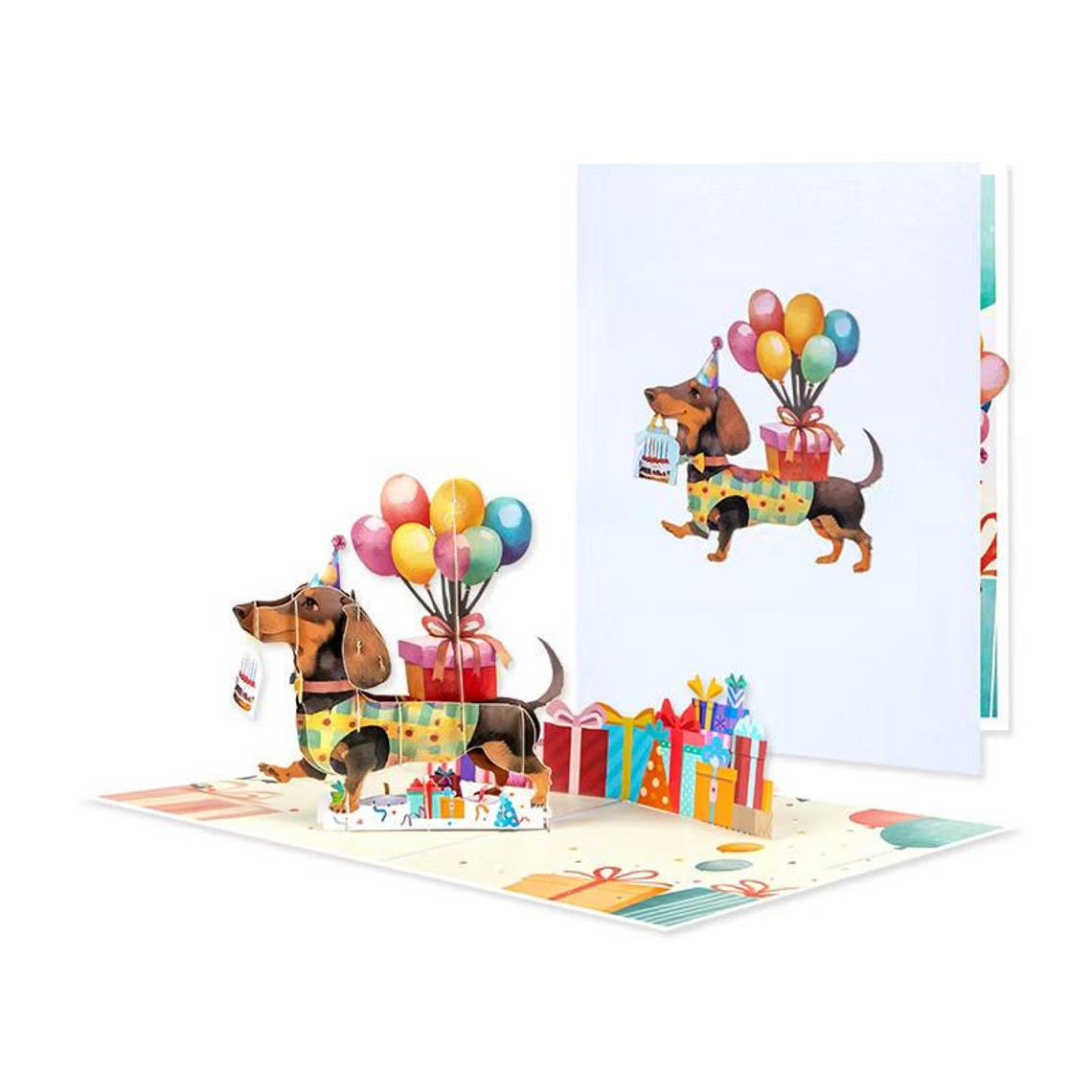 Dachshund Birthday Pop-up Card • Sausage Dog Party Card • Fun Balloon ...