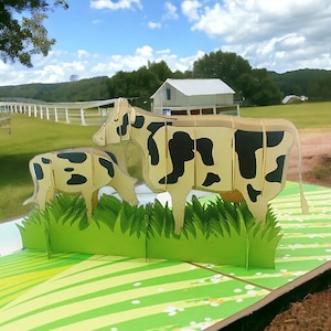Cartão Pop Up DAIRY COWS - Vaca Sagrada: Eu pastoreio que é seu aniversário! - Cartão de animal de fazenda 3D - Cartão de país - Cartão de vaca preto e branco - Cartão feito à mão