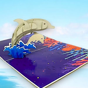 Carte pop-up DAUPHINS - motif grand dauphin - dauphins de Miami - carte Sealife 3D - motif marsouin - conservation des océans - biologie marine