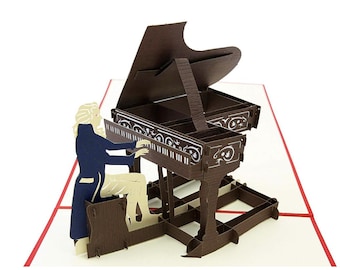 Wolfgang Amadeus Mozart at Piano - 3D Pop Up card for Musician