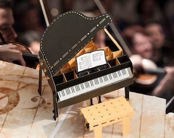 Cartão pop up GRAND PIANO - Elegância musical e surpresa - Cartão de concerto - Cartão de pianista 3D - Cartão de músico - Cartão de amante de música - 3D Baby Grand
