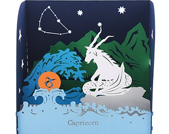 Capricorn Mood Zodiac Diorama, Birthday Pop Up Card, Astrology, Zodiac