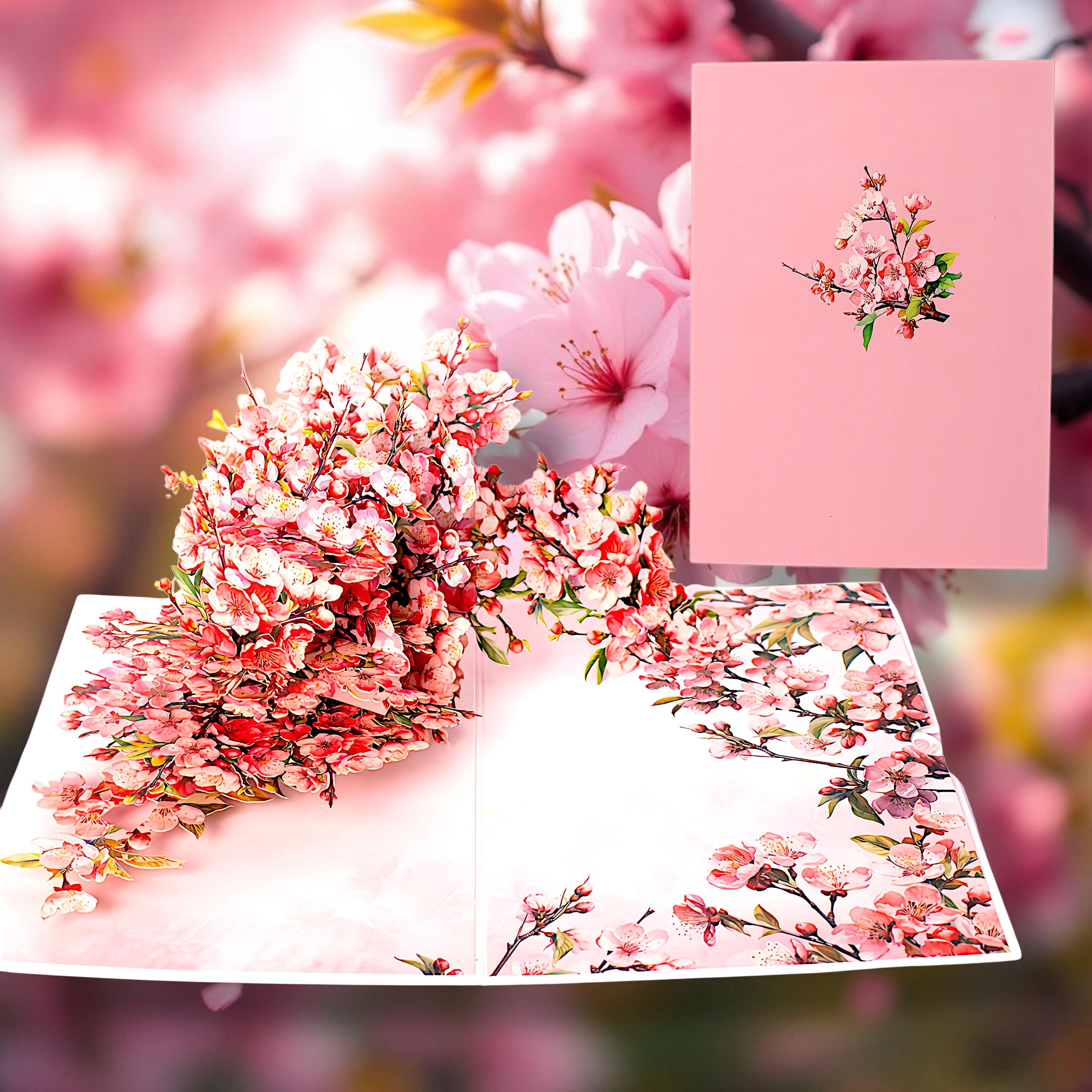 ピンクの桜のポップアップカード | 豪華な3D桜 | 手作りの春の思い出