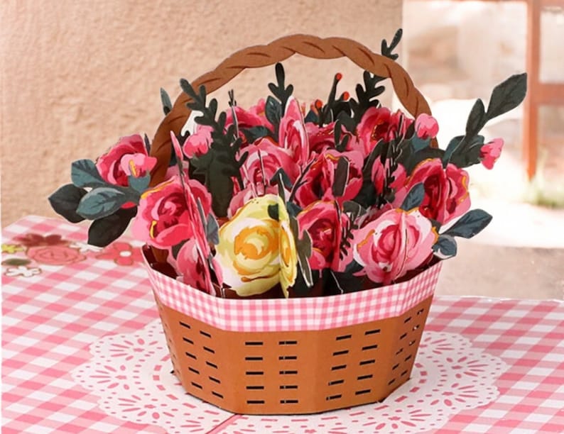 Basket of Roses Pop up Card: 3D Floral Greeting Card - Etsy