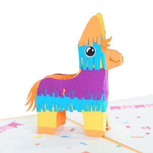 Piñata Party Pop Up Card - Tema de fiesta mexicana para cumpleaños y Navidad - Invitación Feliz Navidad - Lindo 3D Burro o Llama Fiesta Decor