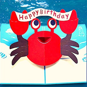 Biglietto pop-up di compleanno granchio - Biglietto granchio rosso 3D - Zodiaco Cancro (22 giugno - 22 luglio) - Crostaceo - Biglietto amante della spiaggia - Creatura marina - Granchio sacro!