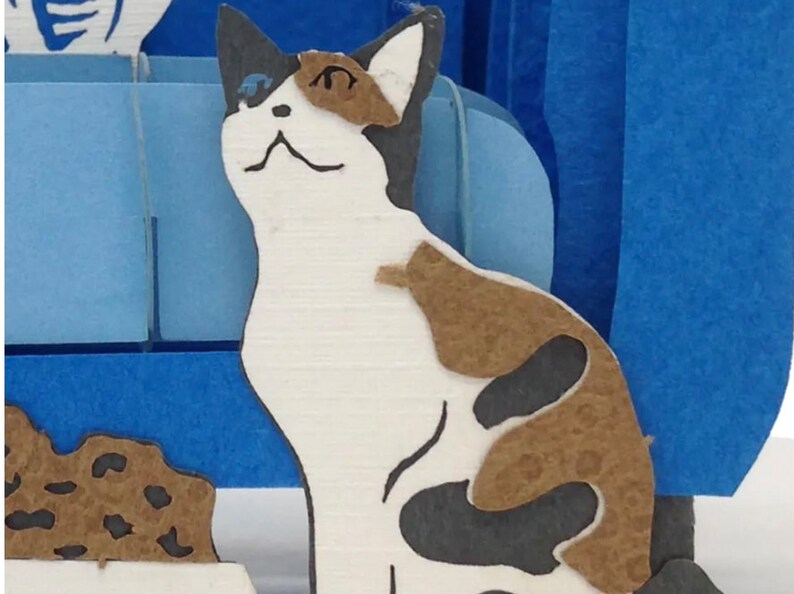 closeup of cat in pop up card.