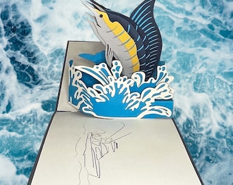 Marlin Pop Up Card: Fisherman's Catch - Ocean Art - Miami Marlins