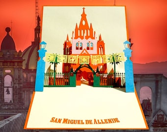 Carte pop-up SAN MIGUEL de ALLENDE - monument mexicain 3D - carte Parroquia Church of San Miguel - carte du patrimoine mondial - Barry Zaid Design
