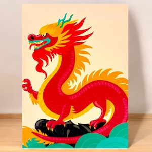 FEUERDRACHEN Pop Up Karte - Wohlstand & Glück Karte - Jahr des Drachen Grußkarte - 3D Chinesisches Sternzeichen Karte - Drachenzähmen leicht gemacht