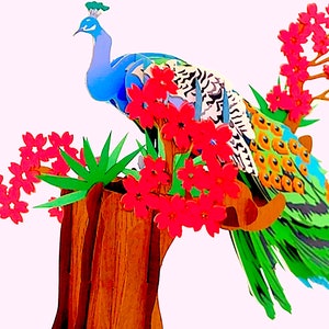 Carte pop-up paon - carte oiseau floral 3D - carte de voeux paon - carte d'anniversaire oiseau - paon majestueux sur arbre en fleurs Pop Up carte