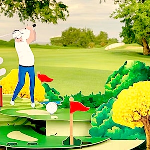 JOGAR GOLFE! Cartão pop-up - Melhor cartão de felicitações de golfe - Cartão de aniversário de golfe - Cartão de jogador de golfe 3D - Cartão de passarinho feliz - Cartão pop-up 3D para jogador de golfe