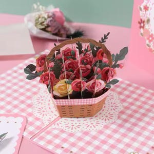 Basket of Roses Pop up Card: 3D Floral Greeting Card - Etsy