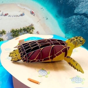 Pop-upkaart SEA TURTLE HATCH - ontwerp broedeieren schildpadden - 3D oceaan geïnspireerde wenskaart - kaart bedreigde schildpadden - cadeau zeeleven