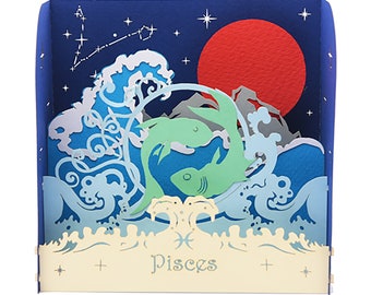 Pisces Mood Zodiac Diorama, Birthday Pop Up Card, Astrology, Zodiac