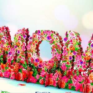 FÊTE DES MÈRES, MAMAN Pop Up Card - Fleurs pour maman - J'aime maman - Carte 3D pour maman avec fleurs et papillons - Carte d'amour fleurs roses pour maman