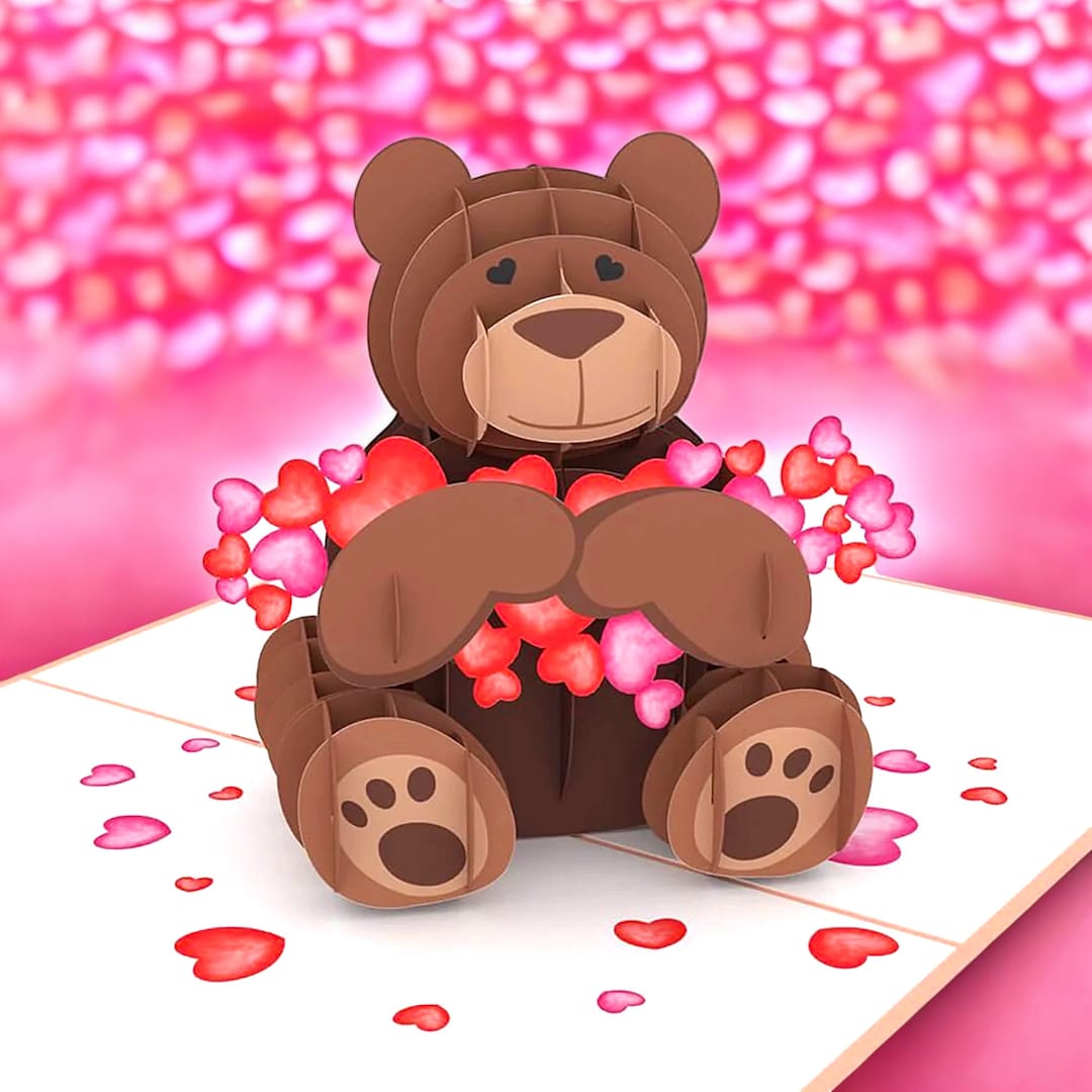 3D Sweety Teddy Bear: Love & Hearts Pop up Card - Etsy