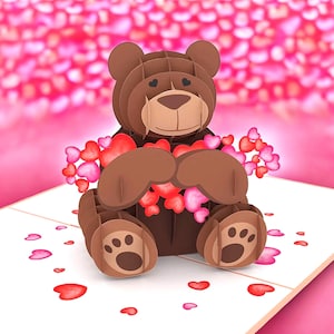 Karta pop-up TEDDY BEAR SWEETIE - ręcznie robiona 3D na urodziny, Walentynki, Dzień Matki, Baby Shower, Feel Good Bear Hug Card