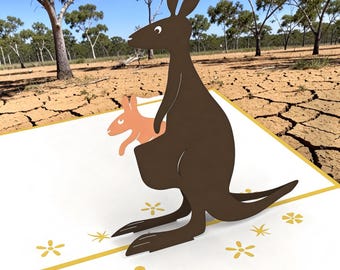 3D Kangaroo & Joey - Wallaby Mother’s Day, Baby Shower, Australia Gift, Oz Souvenir