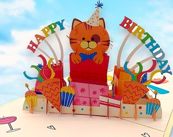 Happy Birthday Kitten Pop Up Card: 3D Cat Design