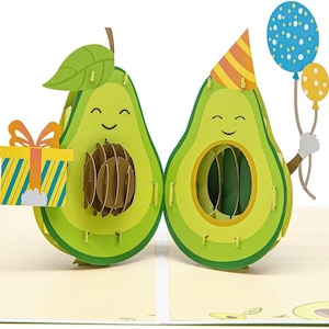AVO GREAT BIRTHDAY Pop Up Karte - 3D Avocados Geburtstagskarte - Paleo Geburtstagskarte - Vegane Geburtstagskarte - Keto 3D Karte - Low Carb Pop Up Karte